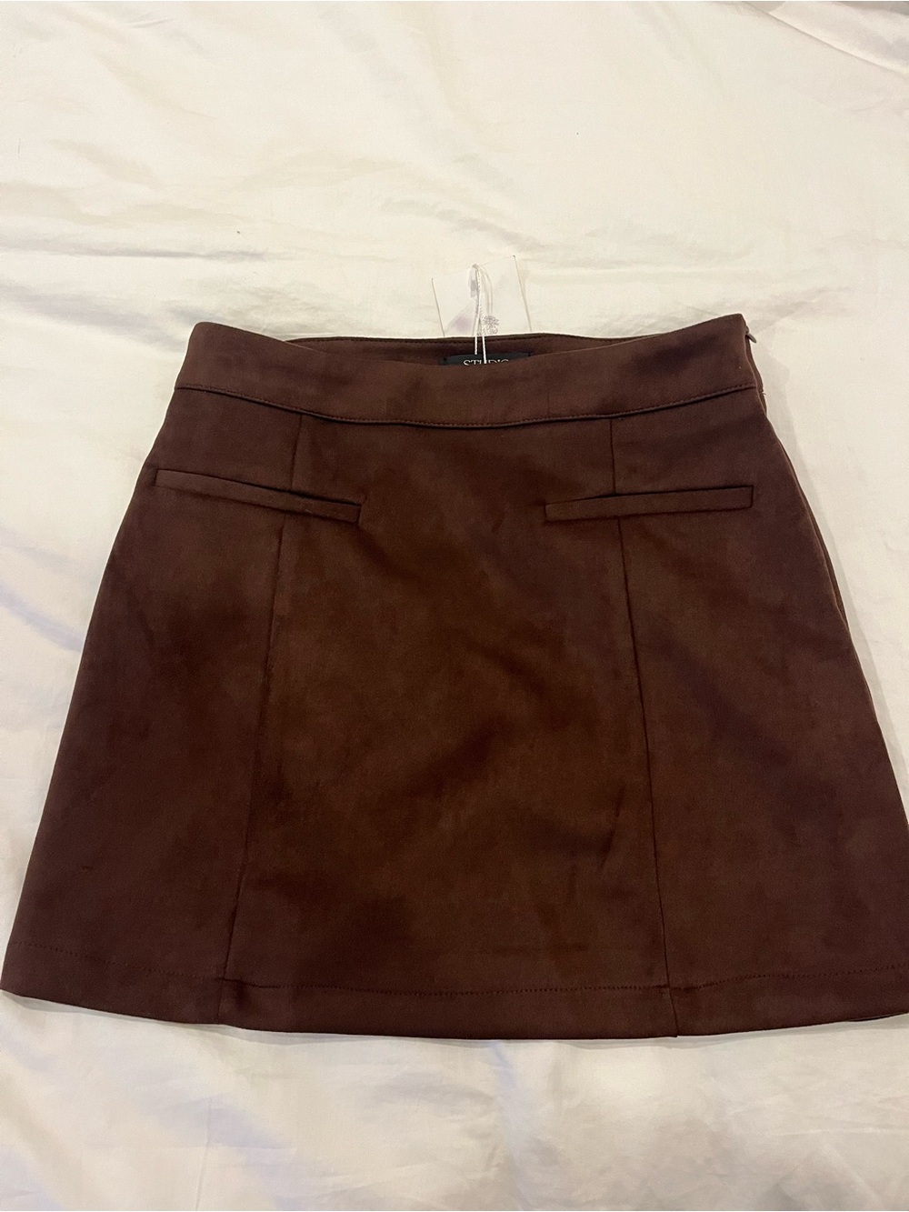 Women's Brown Suede Mini Skirt with Welt Pocket Detail